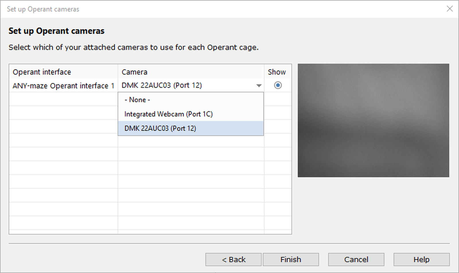 Camera Wizard Add Operant cages Wizard : Cameras
