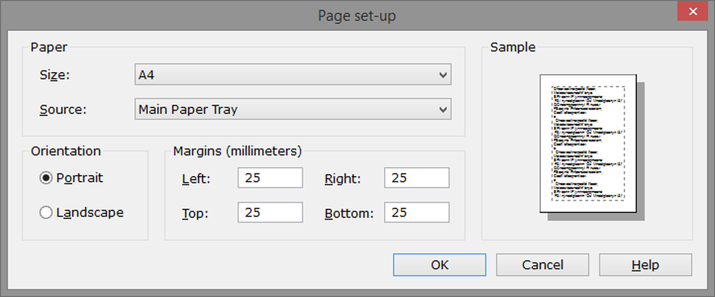 Altering page set-up