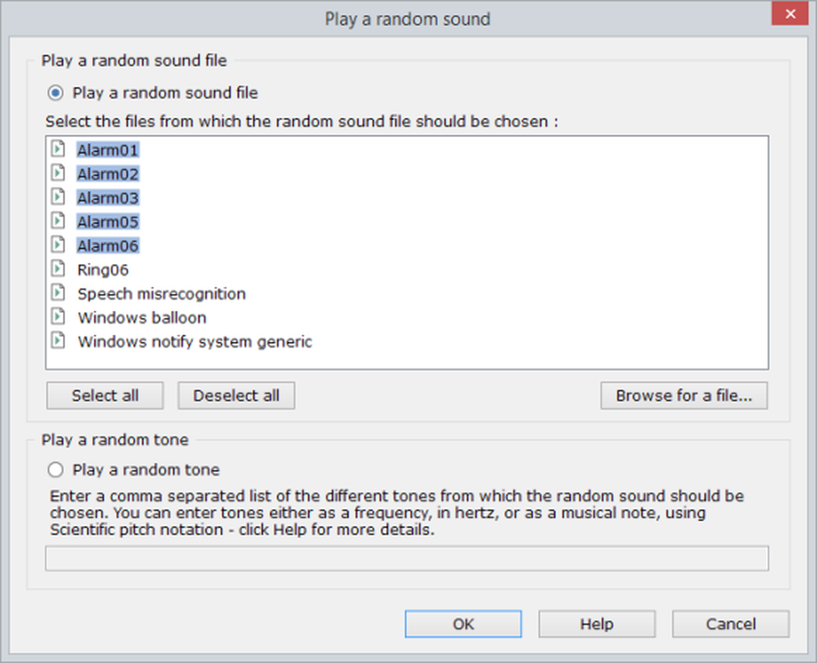 Specifying random sounds to be played